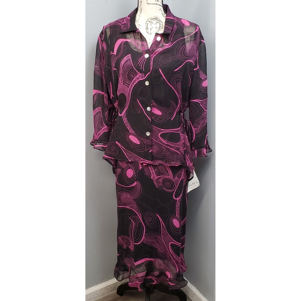 Mary McFadden 2-Piece Set Dress & Top Womens 18W Multi Abstract Swirl Print